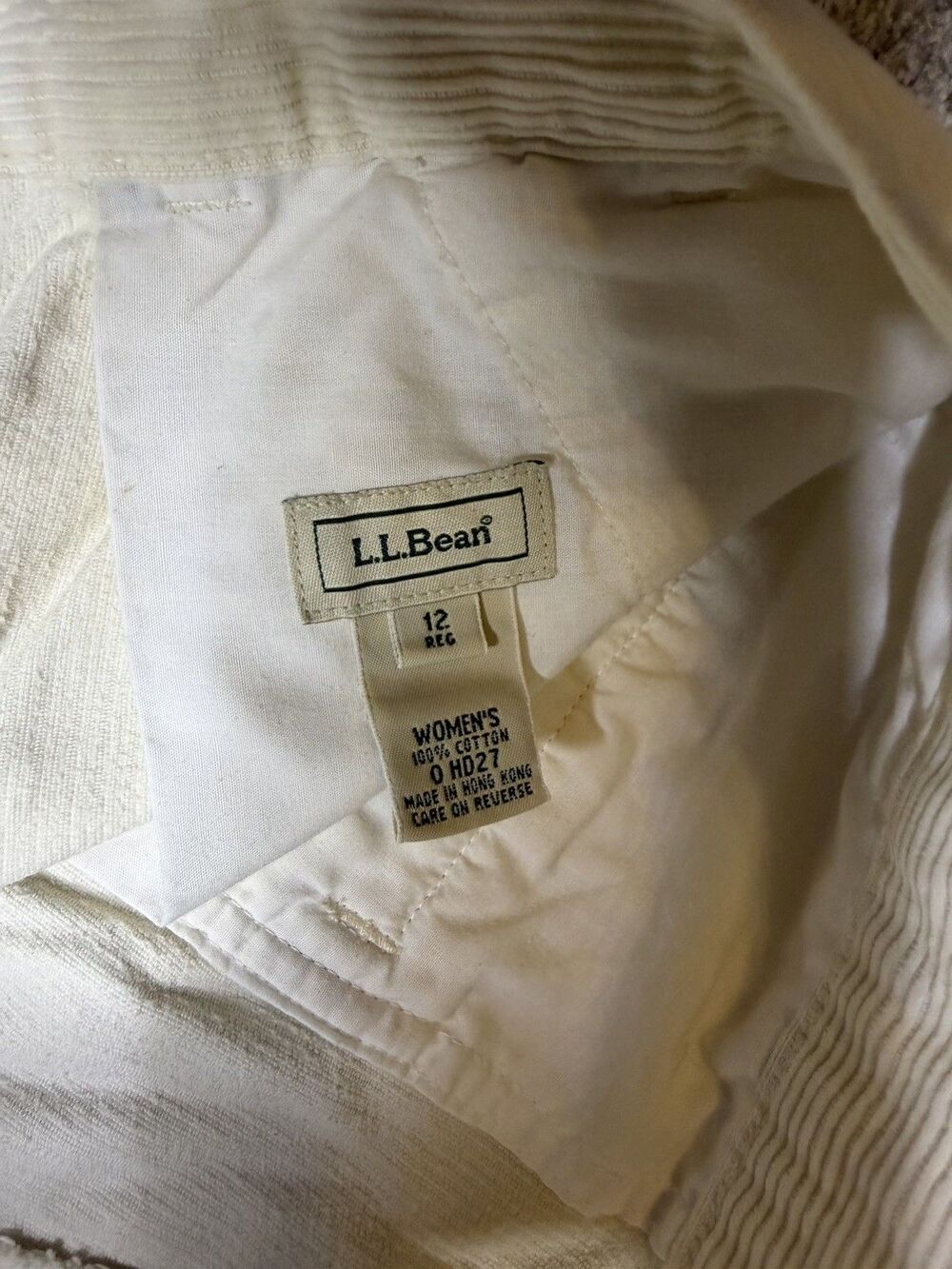 LL Bean Straight Corduroy Pants Womens 12 Cream White Heavy Cotton Favorite Fit - Picture 3 of 9